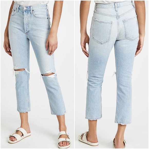 Agolde Denim - AGOLDE Riley High Rise Straight Crop jeans size 25 Clear Skies ripped denim 0